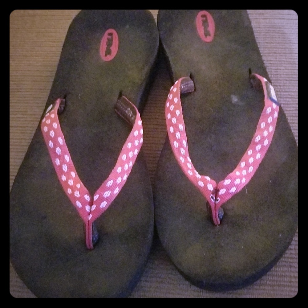 Women's Teva red/white polka dot flip flops size 8